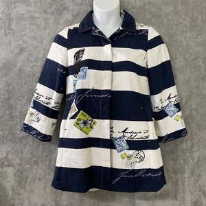 Vintage Chico’s City AOP Print striped button up Jacket Women’s Size O /small